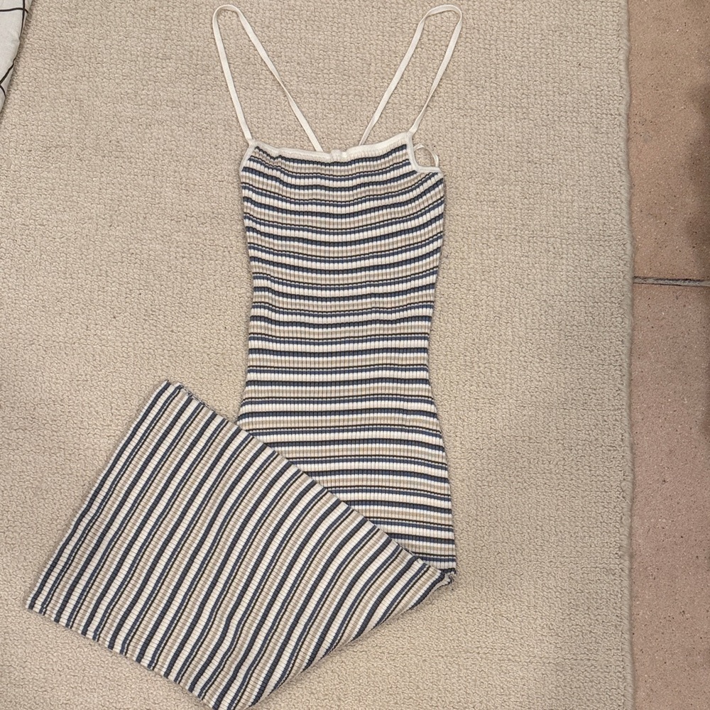Striped Ribbed Dress in Cream and Navy